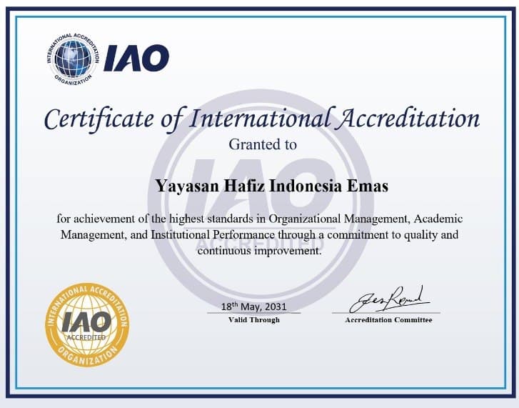 Certificate of International Accreditation — IAO
