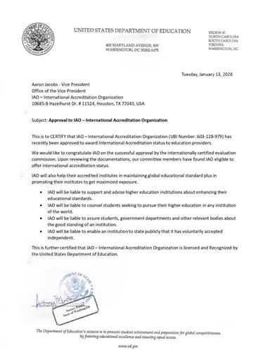 US Department of Education Approval Letter